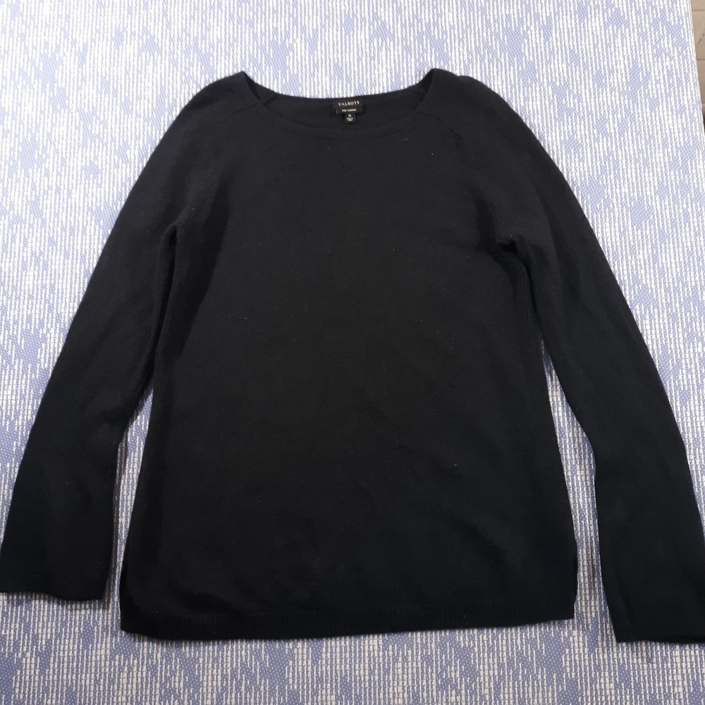 Talbots Pure Cashmere Sweater Womens Medium Black Pullover Knit Boat Neck
